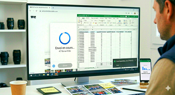 Tableau Excel ouvert avec colonnes Référence Photo et Quantité