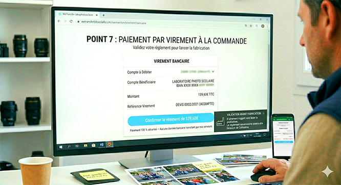 Interface bancaire sécurisée confirmant un virement